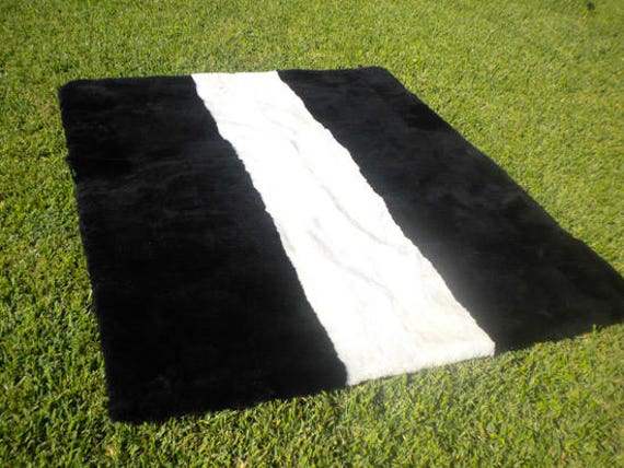 Big Unique Genuine Patchwork Sheepskin Rug - Soft Natural Hair Sheep Skin Real Pelt Fur Color White Black - image 1