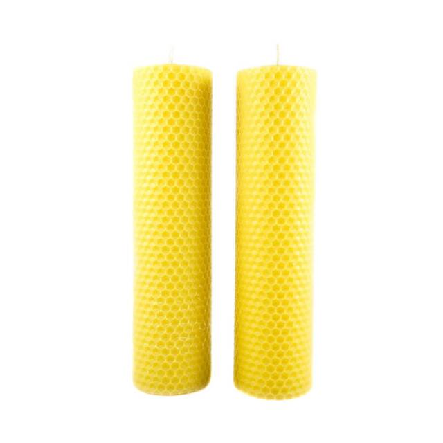 2x Beeswax Candles Made By Hand Rolled Golden Yellow 100% Natural Candle -Height 20 cm -Diameter Approx. 5 -Burning Time 30H Per - image 1