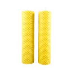 2x Beeswax Candles Made By Hand Rolled Golden Yellow 100% Natural Candle -Height 20 cm -Diameter Approx. 5 -Burning Time 30H Per - thumbnail 1