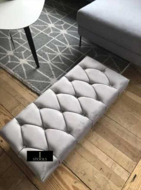 Light Grey Velvet Chesterfield Footstool Ottoman, Handmade in UK - image 1