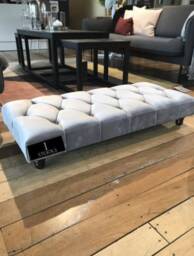 Light Grey Velvet Chesterfield Footstool Ottoman, Handmade in UK - thumbnail 2