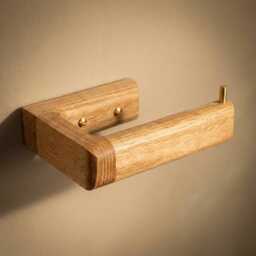 Solid Oak Toilet Paper Holder, Wall Mounted Loo Roll Minimalist Wooden Wc Modern Bathroom Accessory - thumbnail 4