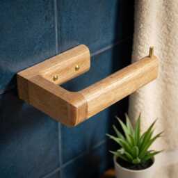 Solid Oak Toilet Paper Holder, Wall Mounted Loo Roll Minimalist Wooden Wc Modern Bathroom Accessory