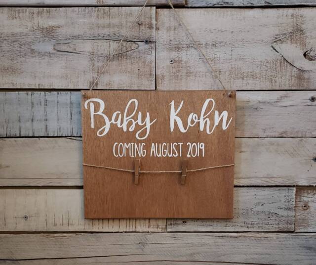 Birth Announcement Wood Songram Picture Sign Wall Art Decor/ Rustic/Date/ Arriving Month/ Year/ Calendar Arrival/ Pregnancy/ Pregnant - image 1