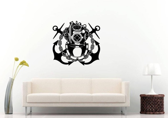 Anchor Diving Scuba Helmet Nautical See Ocean Room Wall Sticker Decal Vinyl Mural Decor Art L2405 - image 1