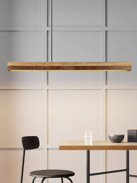 Pendant Lamp - Oak Wood & Corten Steel Dining Room Gantlights Led - image 1