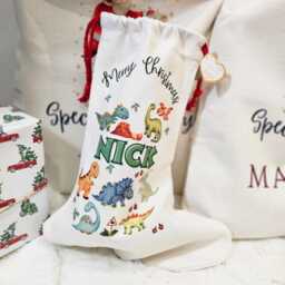 Personalized Dinosaur Christmas Stockings, Decor, Sacks, Personalised Childs Stocking, Family Stocking Set - thumbnail 4
