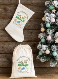 Personalized Dinosaur Christmas Stockings, Decor, Sacks, Personalised Childs Stocking, Family Stocking Set - thumbnail 1