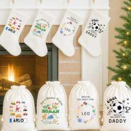 Personalized Dinosaur Christmas Stockings, Decor, Sacks, Personalised Childs Stocking, Family Stocking Set - thumbnail 2