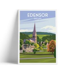 Edensor Print - Travel Poster Captivating English Countryside Art Bakewell Derbyshire England - thumbnail 1