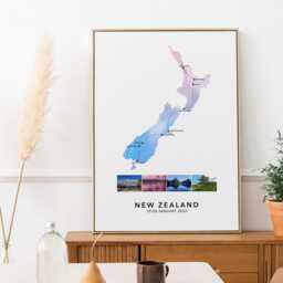 New Zealand Personalised Travel Map Print With Photo Collage Wall Decor Home Poster Engagement Gift Custom - thumbnail 2