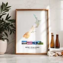 New Zealand Personalised Travel Map Print With Photo Collage Wall Decor Home Poster Engagement Gift Custom - thumbnail 1