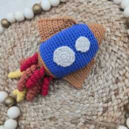 Crochet Rocket Baby Rattle 100% Cotton Space Toy - thumbnail 2