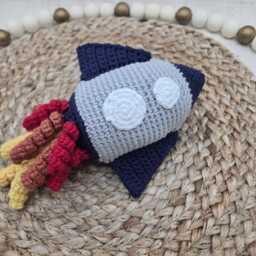 Crochet Rocket Baby Rattle 100% Cotton Space Toy - thumbnail 3