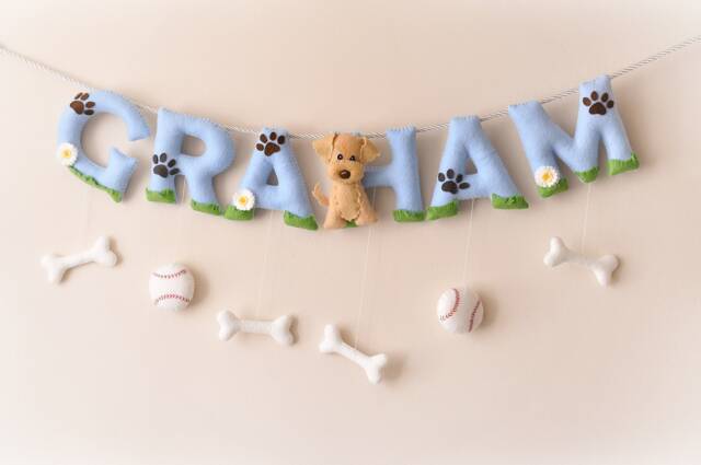 Dog Nursery Decor Custom Baby Name Felt Banner - image 1