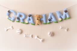 Dog Nursery Decor Custom Baby Name Felt Banner - thumbnail 1