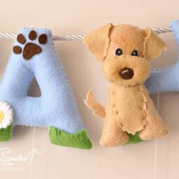 Dog Nursery Decor Custom Baby Name Felt Banner - thumbnail 2