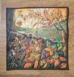 Autumn Bunnies Quilted Textile Art Wall Hanging - 18x18