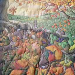 Autumn Bunnies Quilted Textile Art Wall Hanging - 18x18 - thumbnail 2
