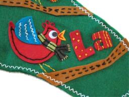 Birds Christmas Felt Stocking Green Fa La - thumbnail 4