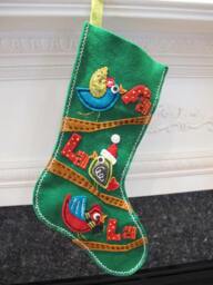 Birds Christmas Felt Stocking Green Fa La - thumbnail 3