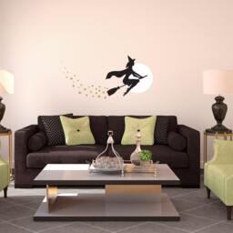 Pretty Witch On A Broom Silhouette Halloween - Wall Decal Custom Vinyl Art Stickers - thumbnail 1