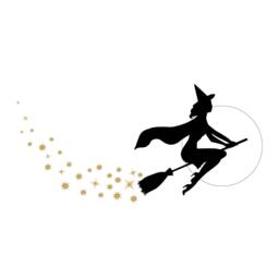 Pretty Witch On A Broom Silhouette Halloween - Wall Decal Custom Vinyl Art Stickers - thumbnail 2