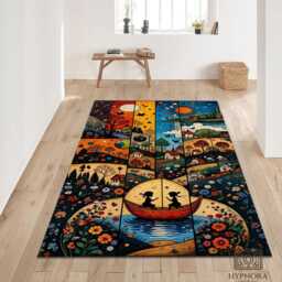 Whimsical Storybook Village Rug - Fantasy Landscape Patchwork Mat - thumbnail 3