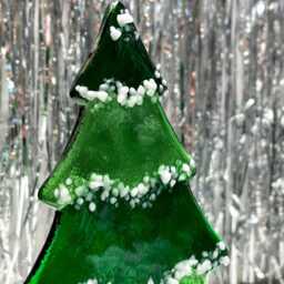 Fused Glass Christmas Tree Ornament in Stand-Up Mount, Handmade Artwork - thumbnail 2