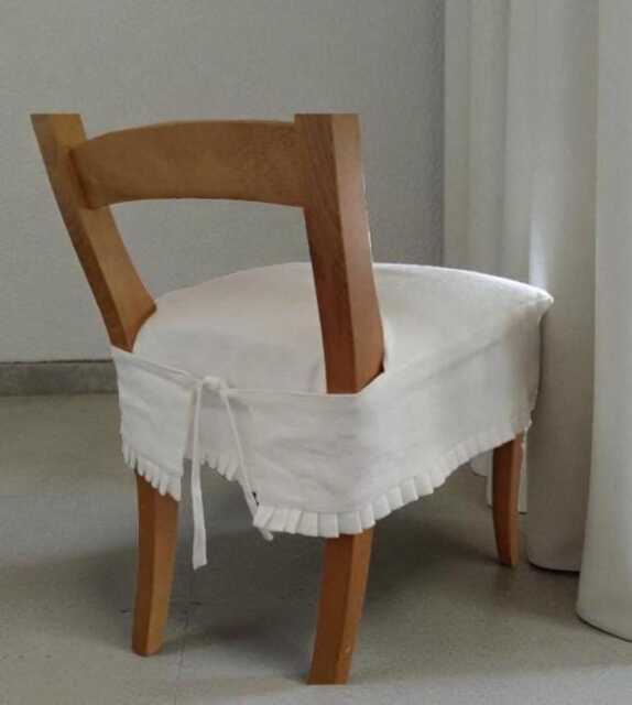 Handmade Linen Chair Seat Cover With Pleated Ruffles - image 1