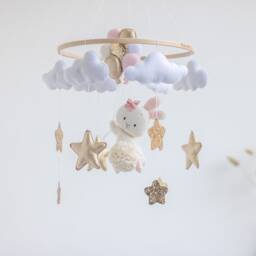 Baby Mobile Girl Bunny Pink Nursery Balloons & Starts Eco-Friendly Toy Felt Hanging Crib Newborn Baby Shower Gift - thumbnail 2