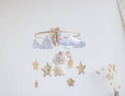 Baby Mobile Girl Bunny Pink Nursery Balloons & Starts Eco-Friendly Toy Felt Hanging Crib Newborn Baby Shower Gift - thumbnail 1
