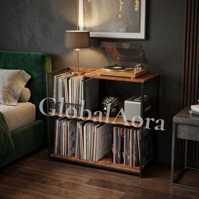 Record Player Stand With Open Shelves, Vinyl Storage Cabinet - Turntable Shelf Holder End Table - image 1