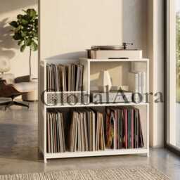 Record Player Stand With Open Shelves, Vinyl Storage Cabinet - Turntable Shelf Holder End Table - thumbnail 3