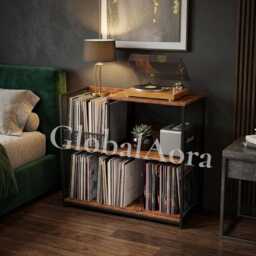 Record Player Stand With Open Shelves, Vinyl Storage Cabinet - Turntable Shelf Holder End Table - thumbnail 1
