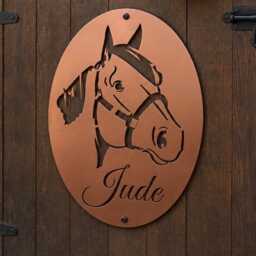 Custom Horse Sign Metal Wall Art Rustic Farmhouse Ranch Name Personalized Family Home Western Stable Bronze Sculpture Oval Mounted - thumbnail 3