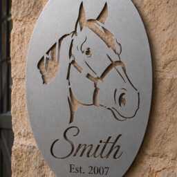 Custom Horse Sign Metal Wall Art Rustic Farmhouse Ranch Name Personalized Family Home Western Stable Bronze Sculpture Oval Mounted - thumbnail 2