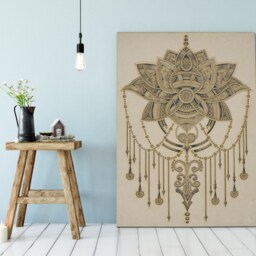 Lotus Floral Pattern Wall Hanging, Vertical Wood Art, Modern Laser Cut Living Room Decor - thumbnail 3