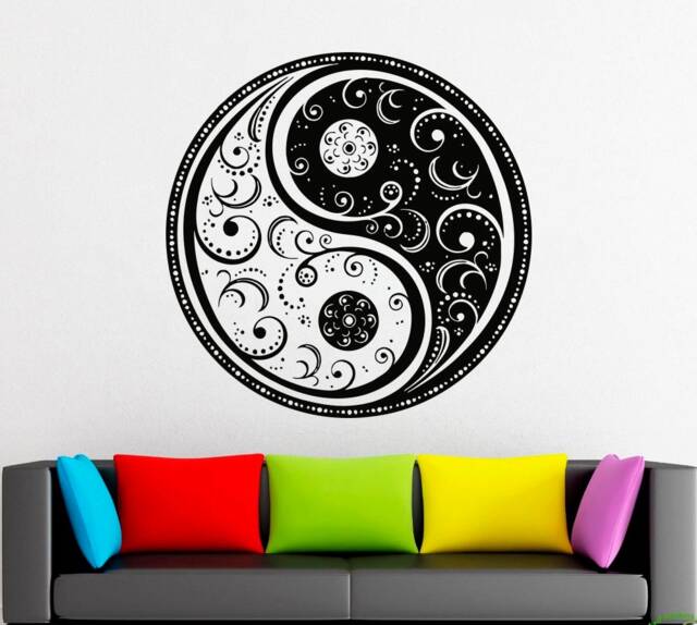 Floral Yin Yang Wall Decal Taoism Vinyl Sticker 2034 - image 1