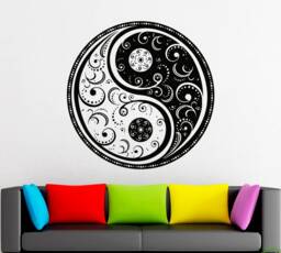 Floral Yin Yang Wall Decal Taoism Vinyl Sticker 2034 - thumbnail 1