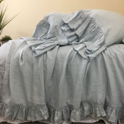 Duck Egg Blue Duvet Cover With Country Ruffle Hem, Linen Bedding, Shabby Chic Bedding - thumbnail 3