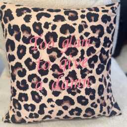 Leopard Print Cushion Cover With'too Glam To Give A Damn' Embroidered in Pink - thumbnail 2