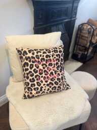 Leopard Print Cushion Cover With'too Glam To Give A Damn' Embroidered in Pink - thumbnail 1