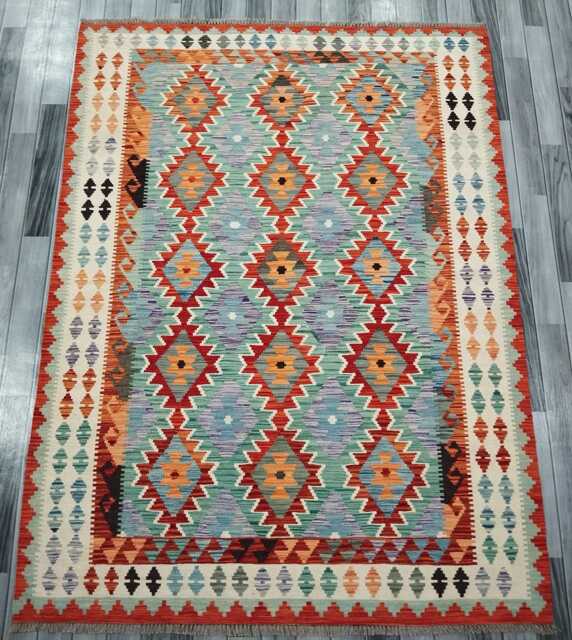 Kilim Rug Classic, Handmade Artisan Afghan Turkish, Scandinavian, Navajo, Bohemian Flatweave, Natural Wool 207x157 cm - image 1