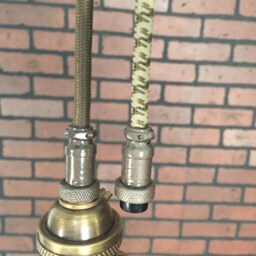 "Industrial Pendant Light -Antique Brass 8"" Flat Amber Glass Shade with Patented ""Huila Connectors" - thumbnail 4