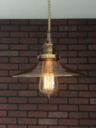 "Industrial Pendant Light -Antique Brass 8"" Flat Amber Glass Shade with Patented ""Huila Connectors" - thumbnail 1