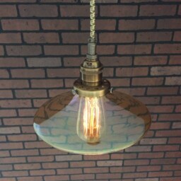 "Industrial Pendant Light -Antique Brass 8"" Flat Amber Glass Shade with Patented ""Huila Connectors" - thumbnail 3