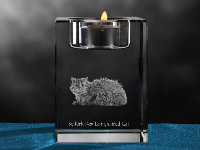 Selkirk Rex Longhaired, Crystal Candlestick With Cat, Souvenir, Decoration, Limited Edition, Collection - image 1