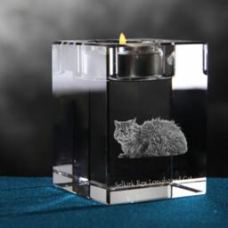 Selkirk Rex Longhaired, Crystal Candlestick With Cat, Souvenir, Decoration, Limited Edition, Collection - thumbnail 3