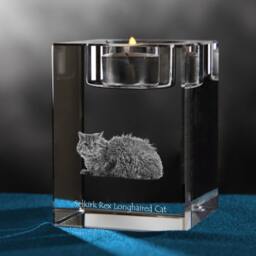 Selkirk Rex Longhaired, Crystal Candlestick With Cat, Souvenir, Decoration, Limited Edition, Collection - thumbnail 2
